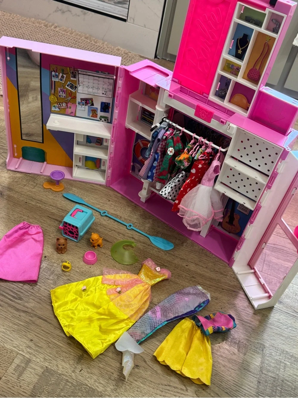 Barbie Pink Play Closet Carry Case with Yellow & Pink Dresses